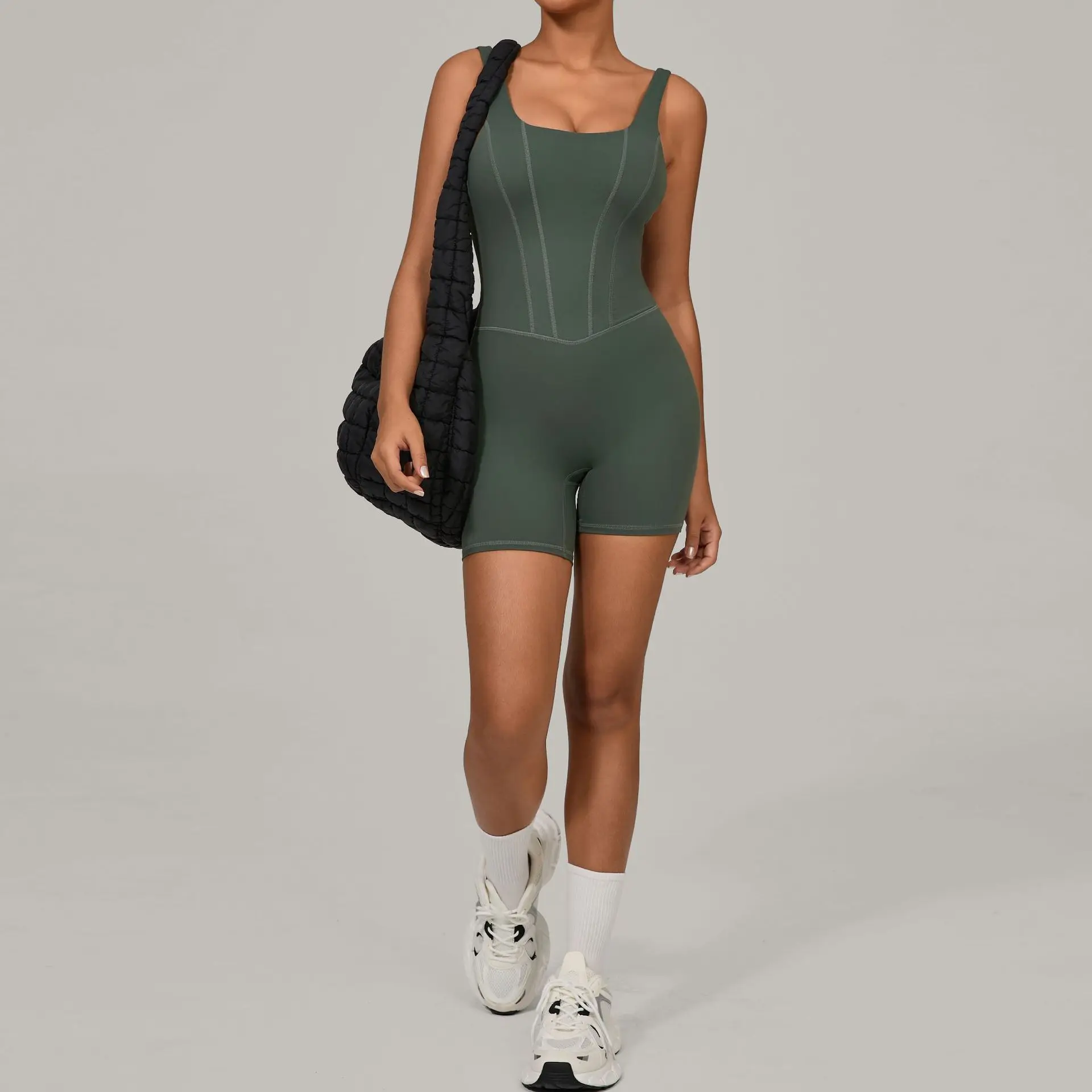 

Yoga Jumpsuit Sports Fitness Nude Quick-drying Adjustable Shoulder Strap One-piece Workout Clothes Gym Shorts Jumpsuit for Women