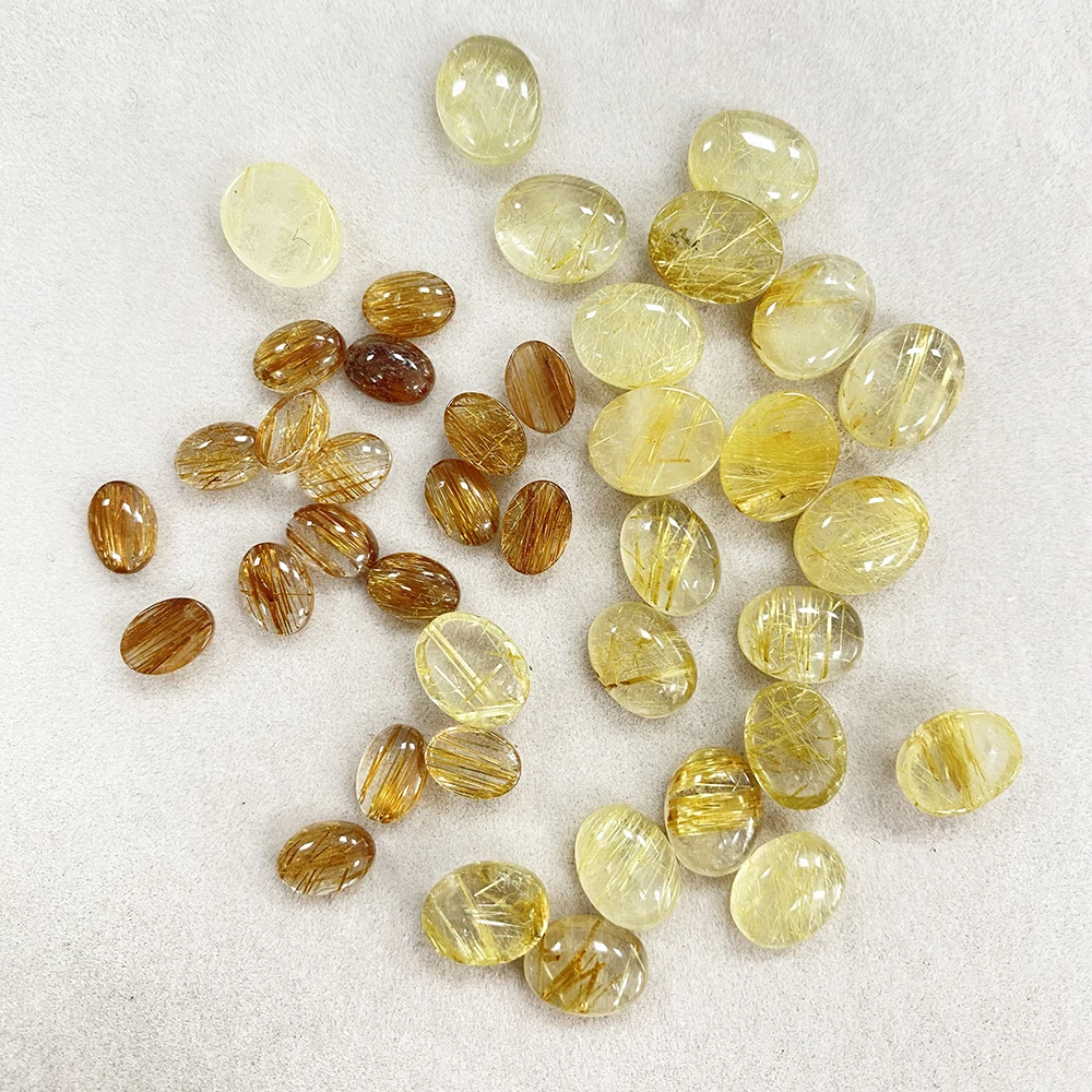 Factory Wholesale Natural Rutilated Quartz Oval Cabochons - Golden Needle Gemstone for Earring Ring Jewelry Making