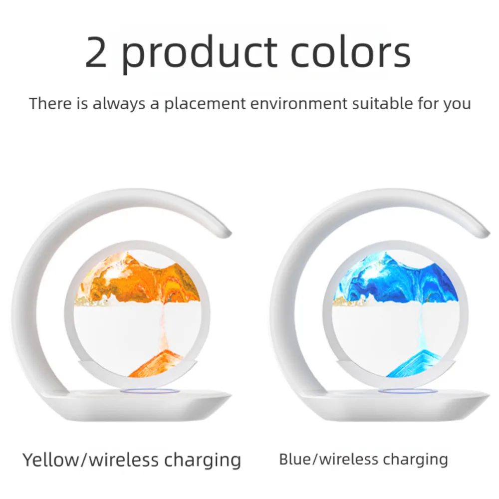 Nuova lampada da tavolo wireless con pittura a sabbia che scorre, ricarica USB, regalo, comodino, clessidra 3D, ornamento, atmosfera, luce notturna a LED