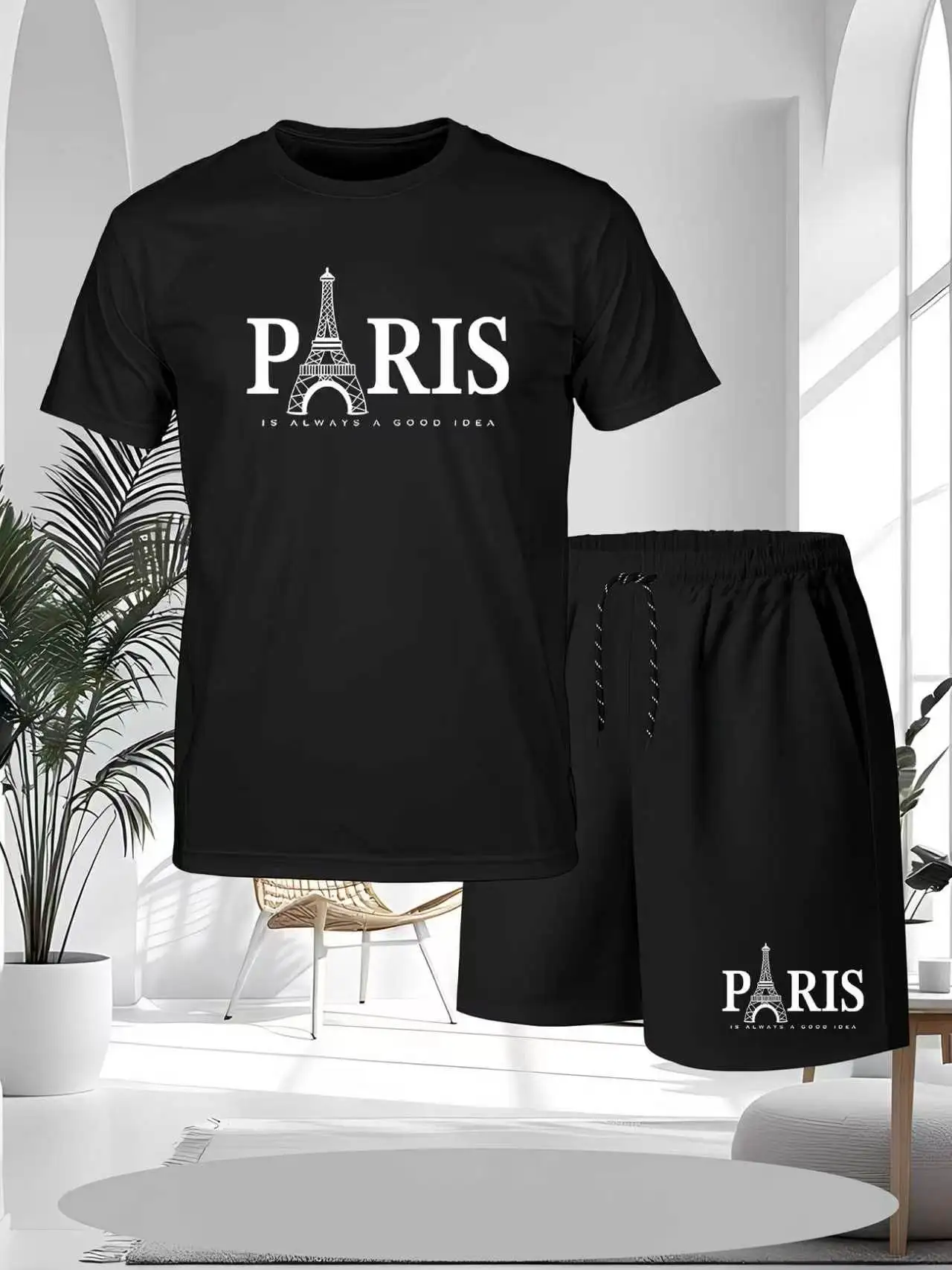 Summer Fashion Trendy Casual Sports Two Piece Set Youth Men's Short sleeved T-shirt+Shorts Set