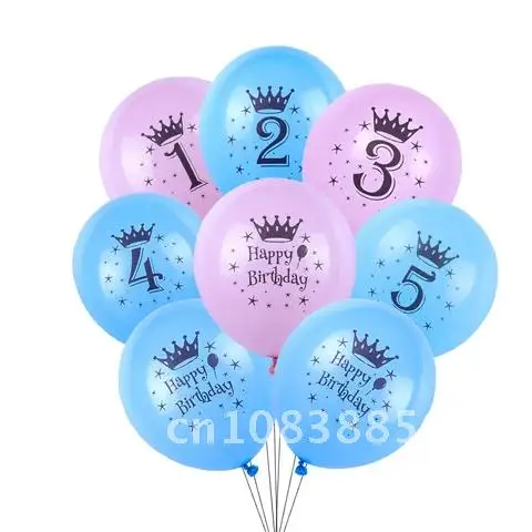 

10 pieces of balloons for happy birthday number 1st 2 3 4 5 6 7 8 9 10 11 year kids boy girl party decorations pink blue balloo