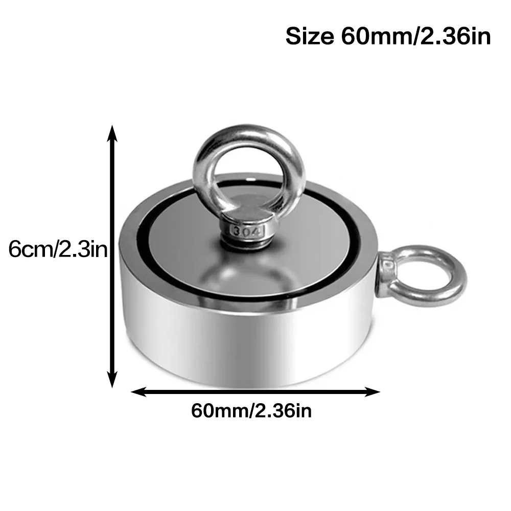 슈퍼 파워 구조 낚시 마그네틱 310lb 강력한 네오디뮴 자석 양면 검색 자석 후크 M48mm-M60mm Stell 컵 홀더