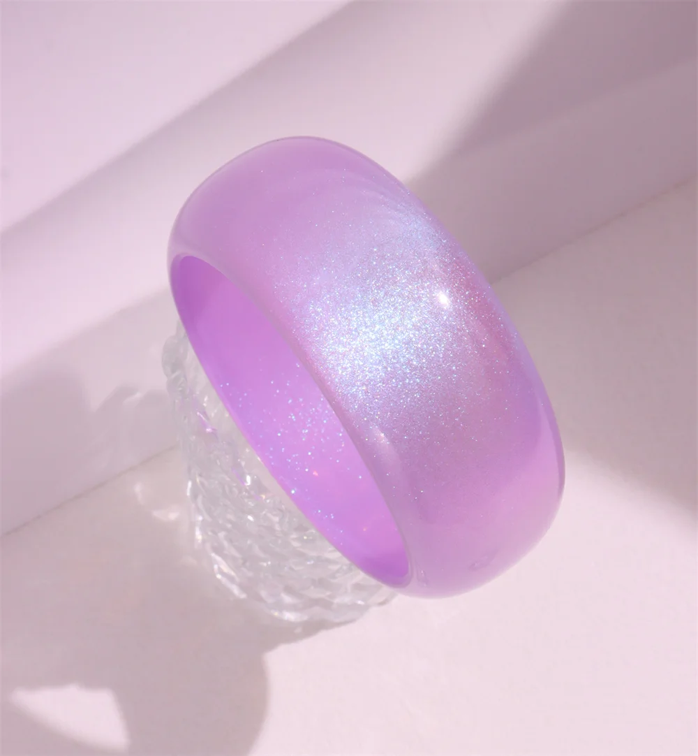 Round Jelly Colored Shiny Powder Acrylic Bangle Bracelet with Simple Geometry Beautiful Wide Face Resin Bracelet