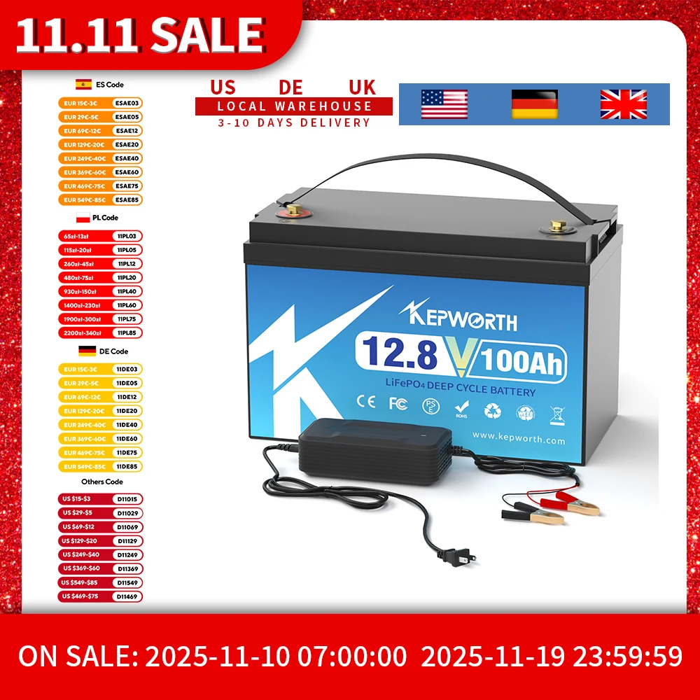 KEPWORTH 12 فولت 100 أمبير LiFePO4 بطارية مدمجة 100A ترقية BMS بطاريات طاقة الليثيوم ل RV المعسكر عربة جولف على الطرق الوعرة على الشبكة
