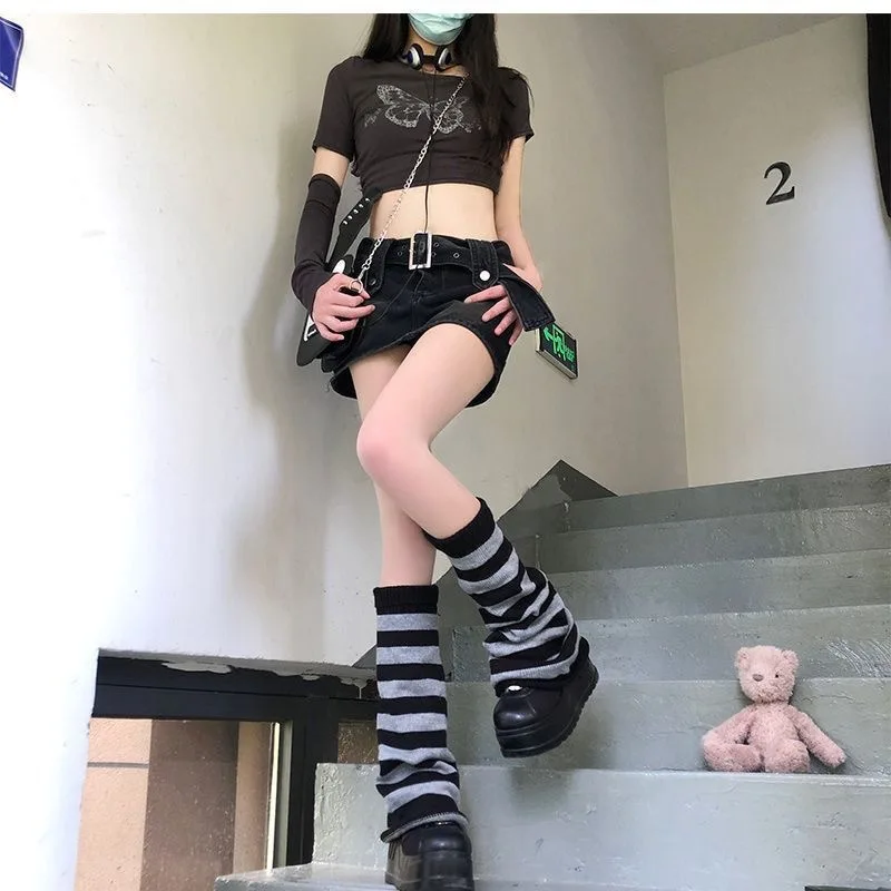 السيدات الجوارب اليابانية مخطط محبوك Kawaii JK ثقافة فرعية تنوعا Y2k كومة تخزين مريحة الدافئة عالية أنبوب جورب لفتاة