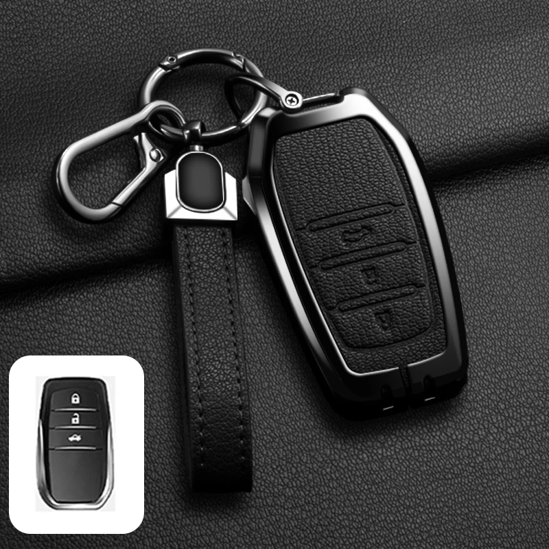 Passende Schlüsselhülle aus Zinklegierung und Leder für Toyota CHR Hilux Fortuner Land Cruiser 200 Camry Corolla Crown RAV4 Highland – Detail 20