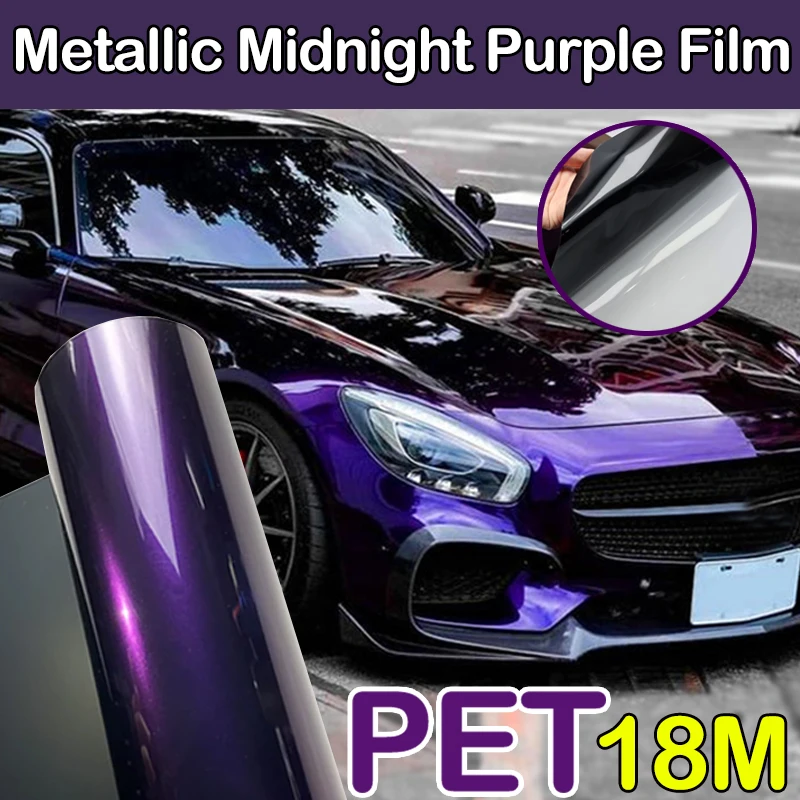 

18M PET Super Glossy Midnight Purple Metallic Vinyl Wrap Film Roll Self-adhesive Decal Wrap Foil For A1 / A3 / A7 / A4L / A6L