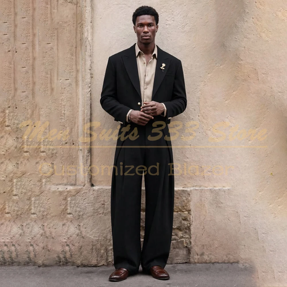 Formal Handmade Black Men's Suits Customized One-Button Slim Fit 2 Piece Jacket Pants Sets Customized Male Clothing Costume