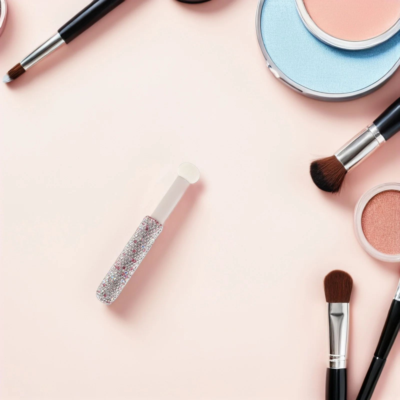 Brocha de maquillaje, aplicador de esponja con cabeza de seta, mango de diamantes de imitación, herramienta de belleza portátil para base en polvo corrector