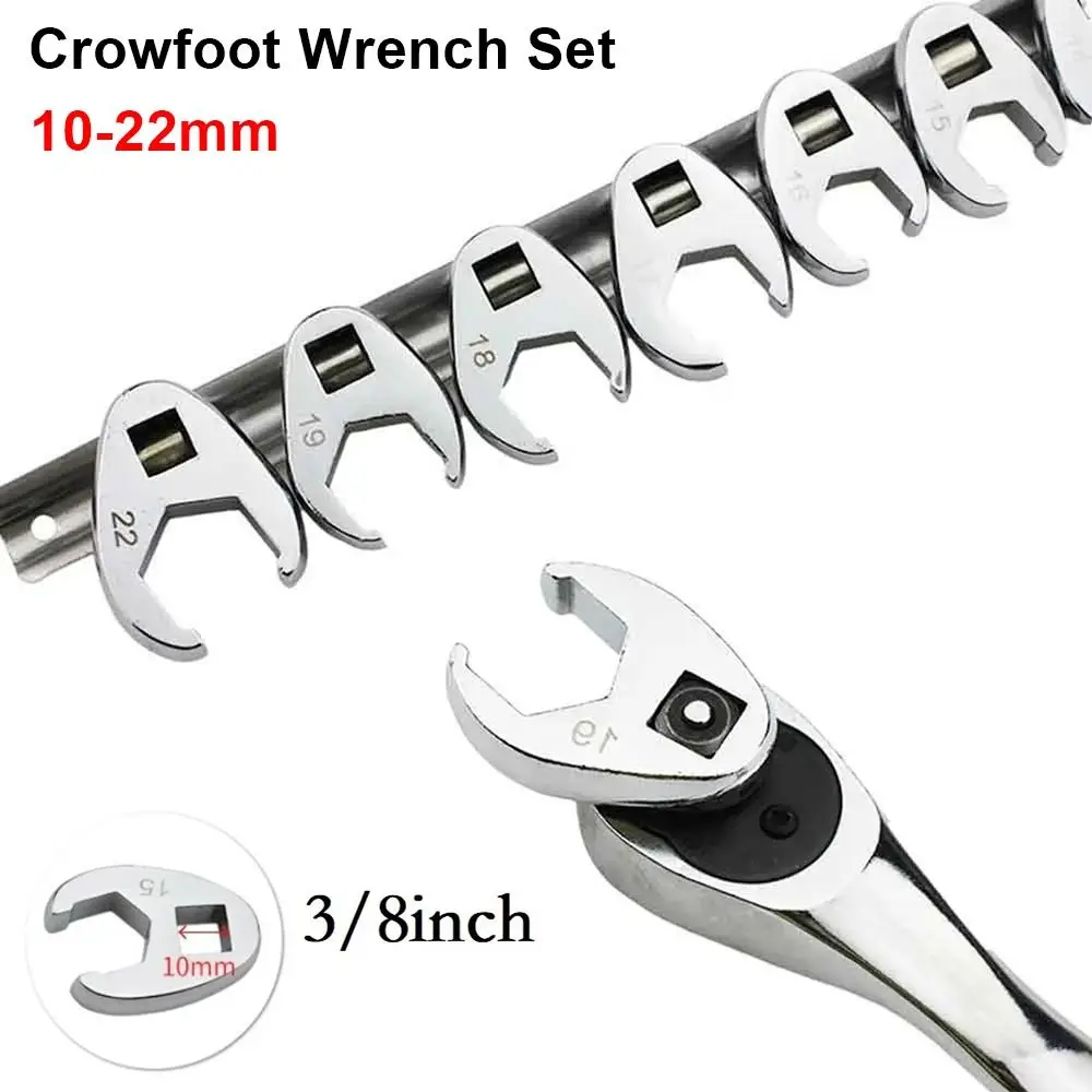 

10Pcs/Set 10-22mm Crowfoot Wrenches 3/8Inch Drive Metric Foot Open End Spanner Carbon Steel Horn Wrench Head