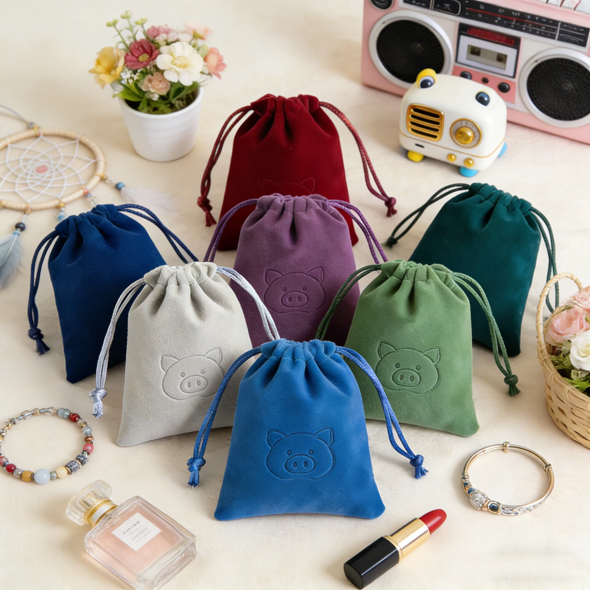 

50Pcs Personailzed Velvet Jewellry Gift Bags Packaging Drawstring Pouches for Wedding Christmas Decoration Party Gift Sack