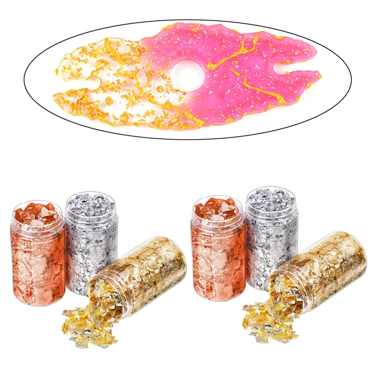 6Pcs Gold Foil Flakes Paper Nail Sticker Gel Polish Manicure Glitter DIY Gilding view 4