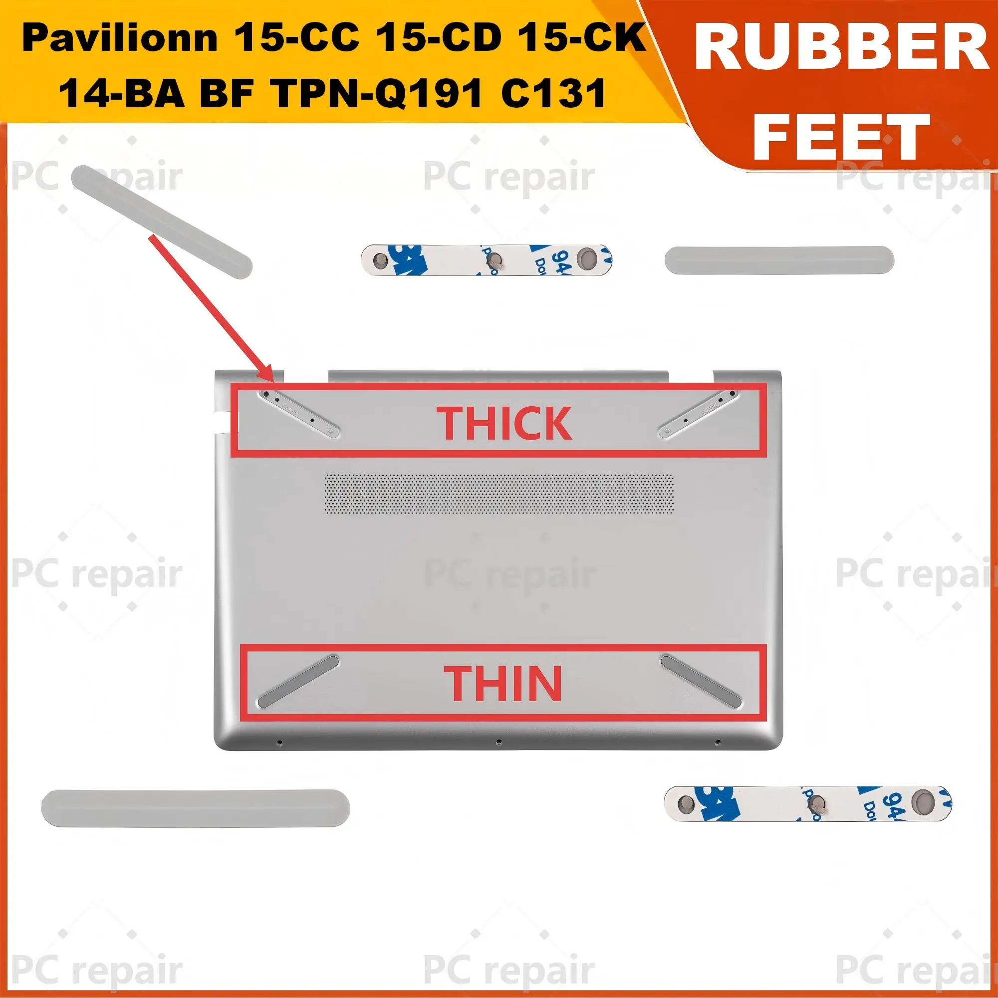 

Rubber Pad Lower cover for Pavilionn 15-CC 15-CD 15-CK 14-BA BF TPN-Q191 C131 Laptop Non-slip Foot Repair silver