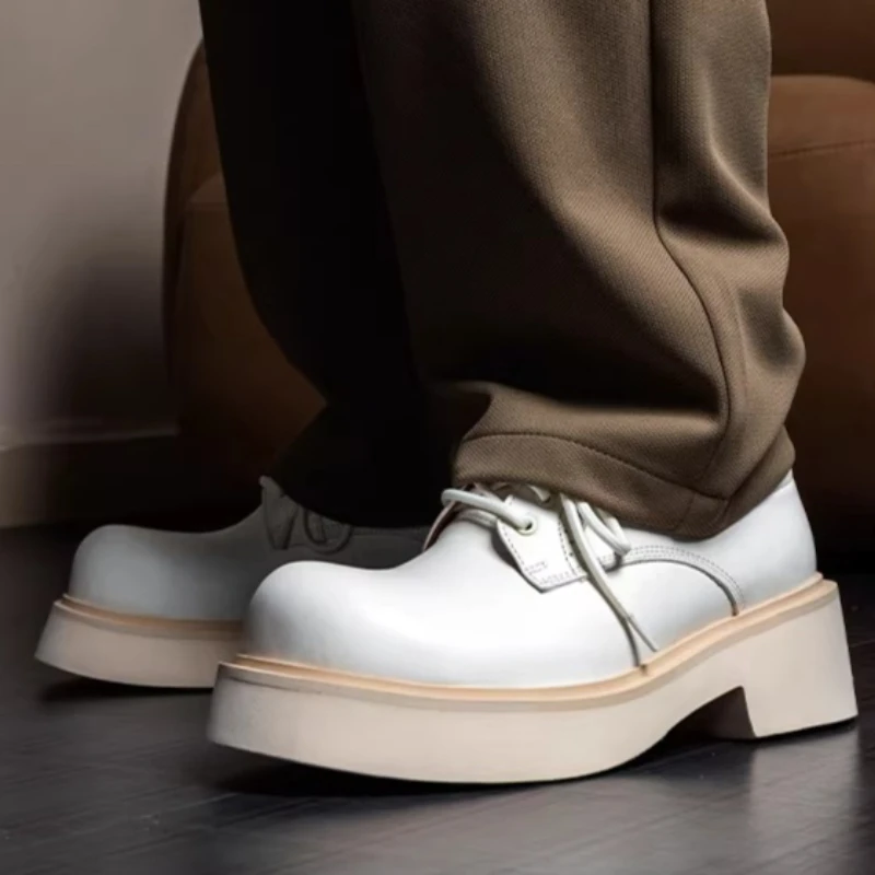British White Men's Dress Shoes Inside and Outside All-genuine Leather Carving Derby Shoes Thick Soled Height Increasing Shoes