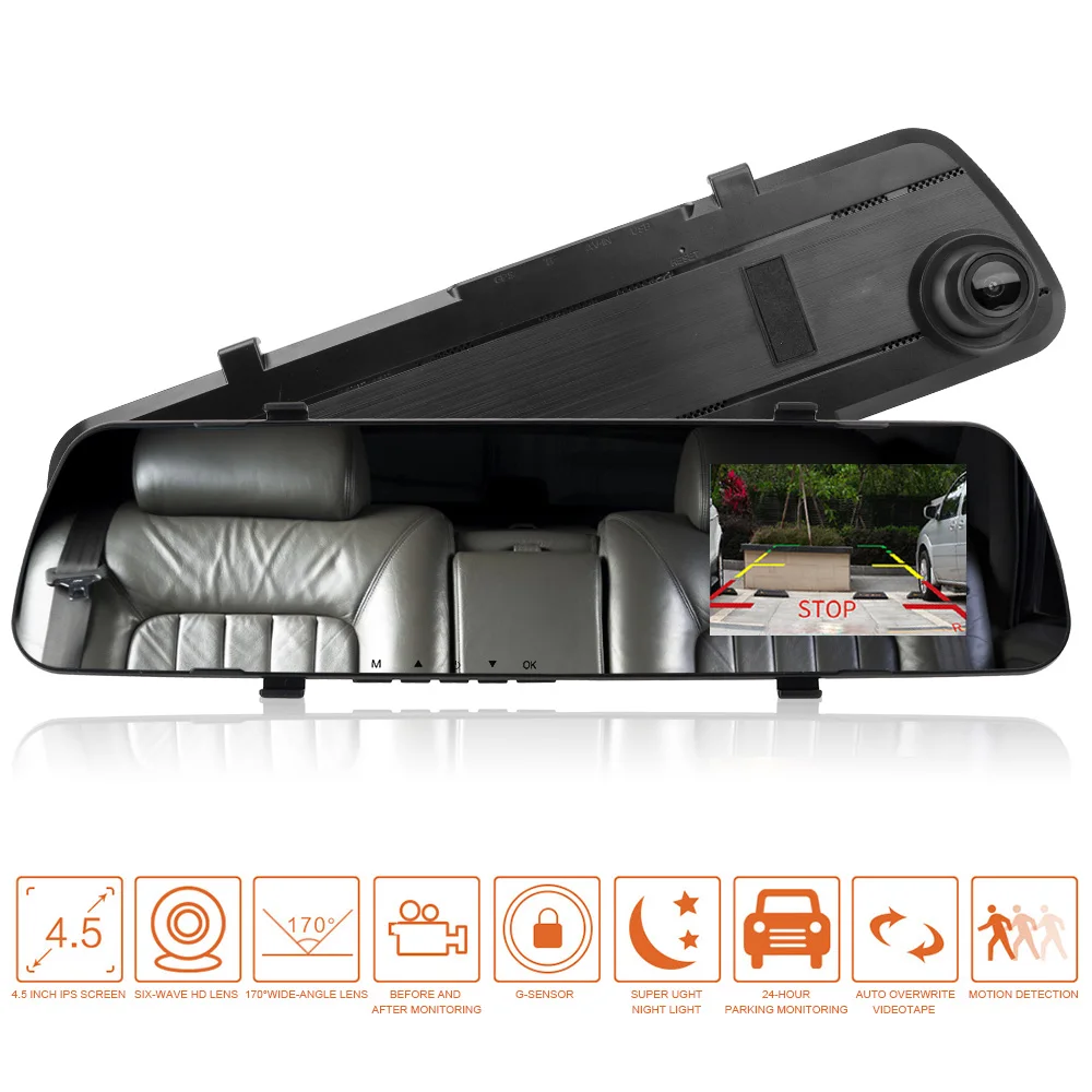 

Reversing Image 1080P&480P Full HD Cycle Recording Rear View Dual Lens Car DVR Dash Camera Mirror Dashcam 4.3 Inch