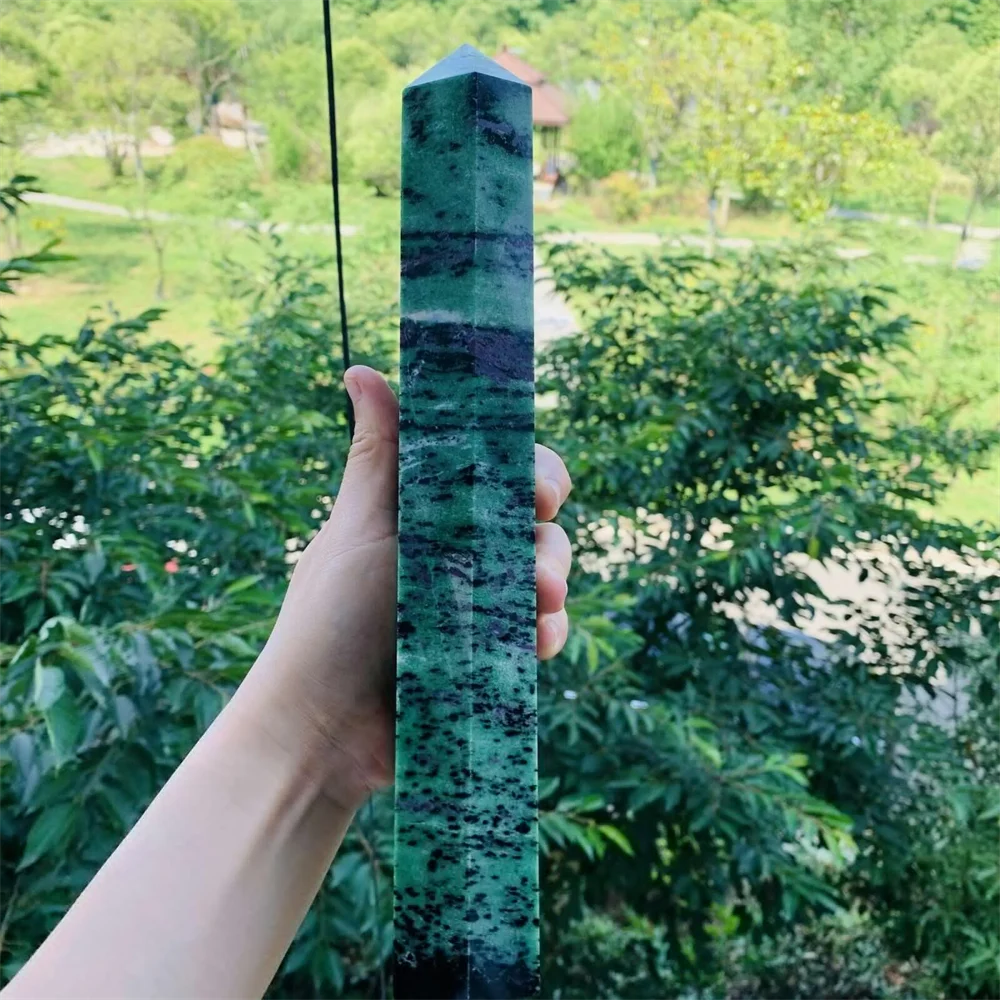 Hongbao Obelisk Tower with Natural Crystal Dot, Reiki Wand, Red and Green