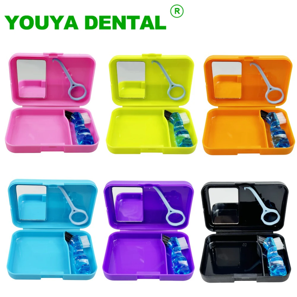 Portable Toothbrush Case Oral Care Hygiene Tools Storage Box With Mirror Orthodontic Aligner Remover Mini Denture Cleaning Brush