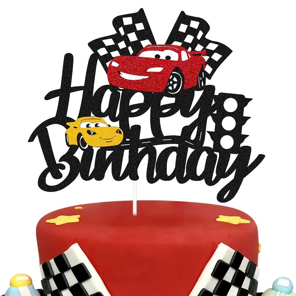 Car Cake Toppers Race Car Cake Decor for Racing Car Checkered Flag Themed Kids Boy Girl Racing Car Happy Birthday Party Supplies