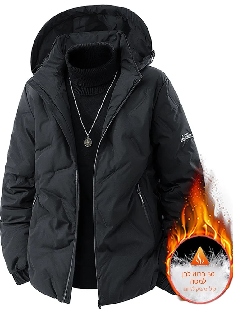 Winter Thickened Men's down Jacket Hooded Fashionable Youth Warmth Outerwear Standard Fit Casual Long Sleeve  Color