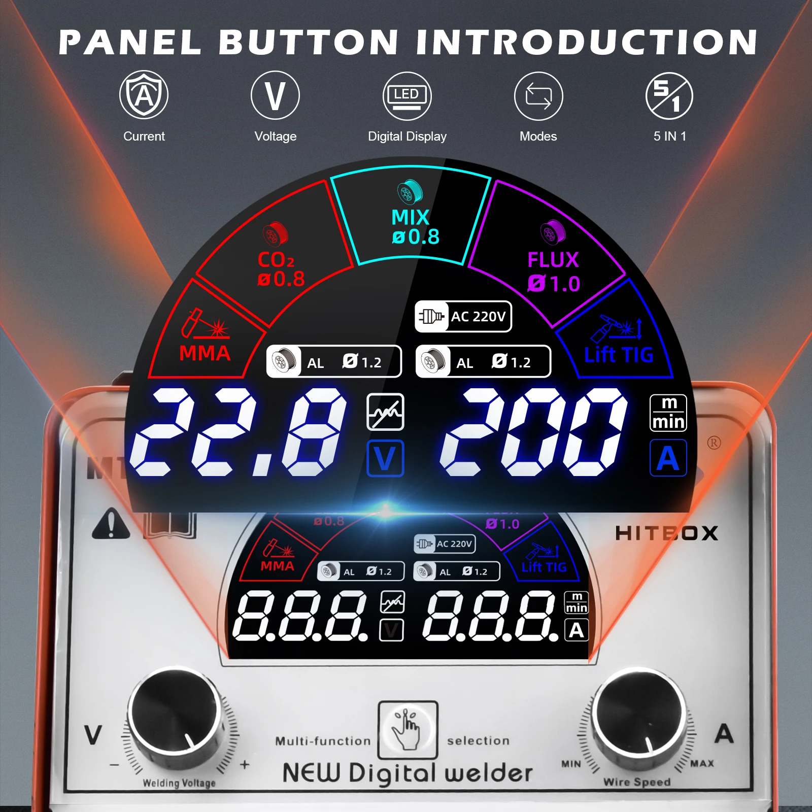 Máquina de solda semiautomática Hitbox Mig, 5 em 1 MT2000, Inversor IGBT com Mig Gás Gasless, Ferramentas MMA TIG Soldador