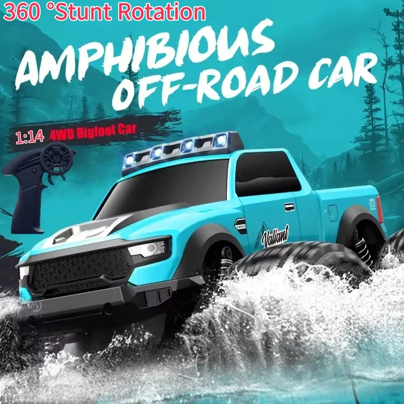 

Amphibious Remote Control Car 4WD 1:14 Off-Road Climbing Monster Truck With LED Light 4-Wheeled 360 °Stunt Rotation RC Car Toys