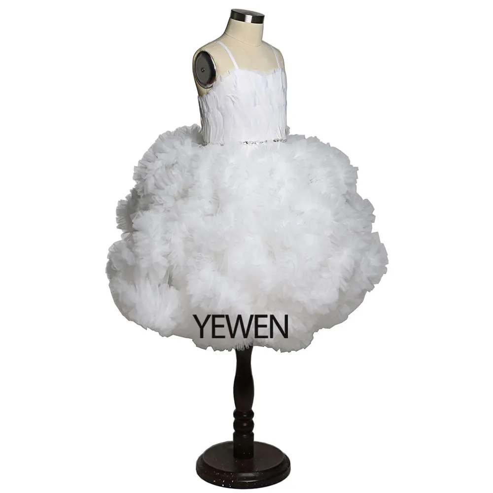 Elegantลึกขนนกสีชมพูดอกไม้สาวประกวดชุดบอลFirst Communion PARTYตกแต่งสำหรับเด็กRobe Fillette Mariage YeWen