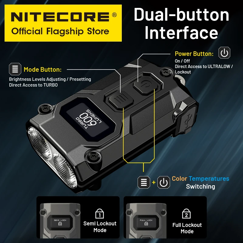 NITECORE TINI3 2025 EDC سلسلة مفاتيح ضوء صغير متعدد الألوان درجات الحرارة مصباح يدوي USB-C قابل لإعادة الشحن 600 لومن، بطارية ليثيوم أيون