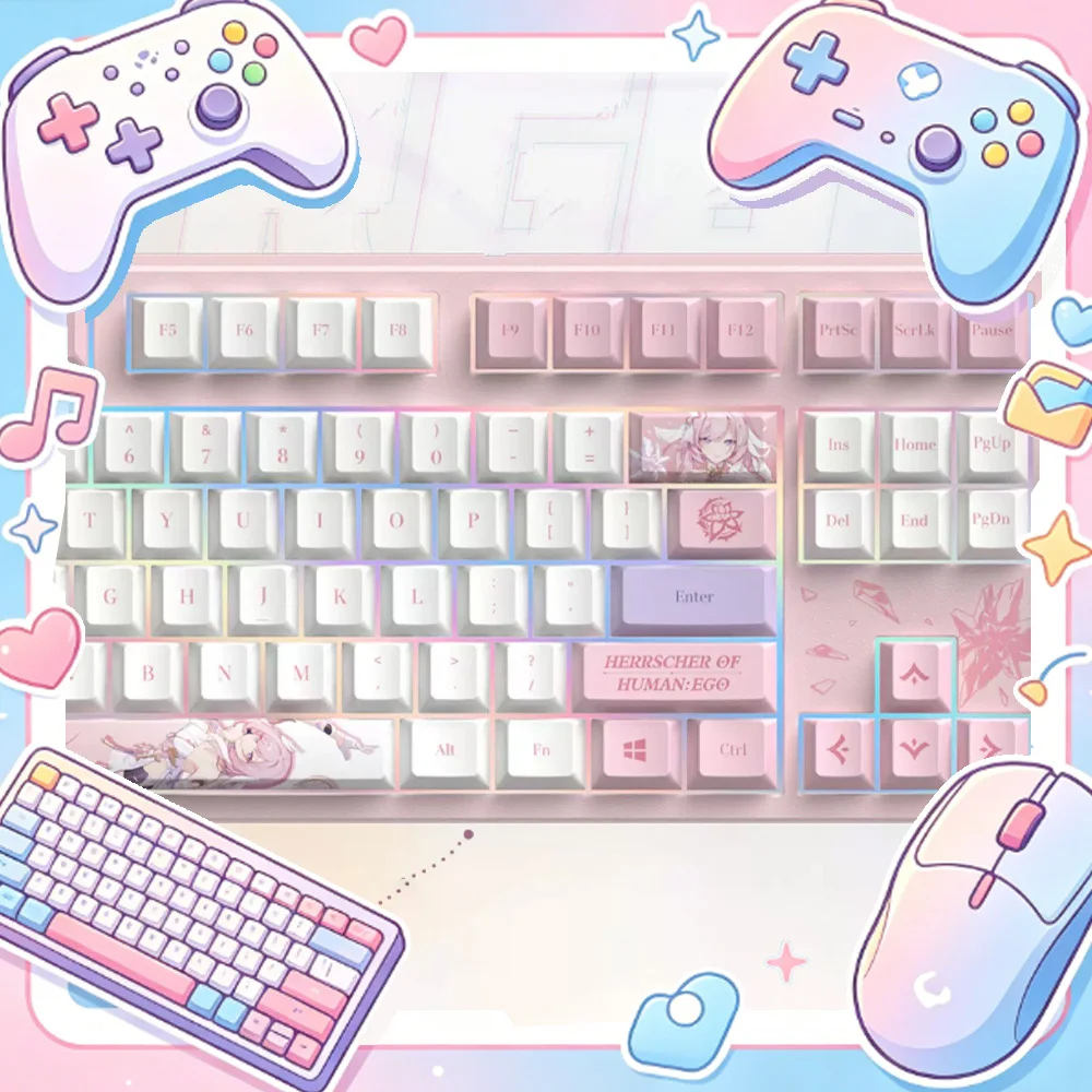 MiHoYo Honkai Mechanical Keyboard Impact 3 Elysia  Wired Silent Keyboards RGB Hot Swap Keyboard PC Accessories Customized Gifts