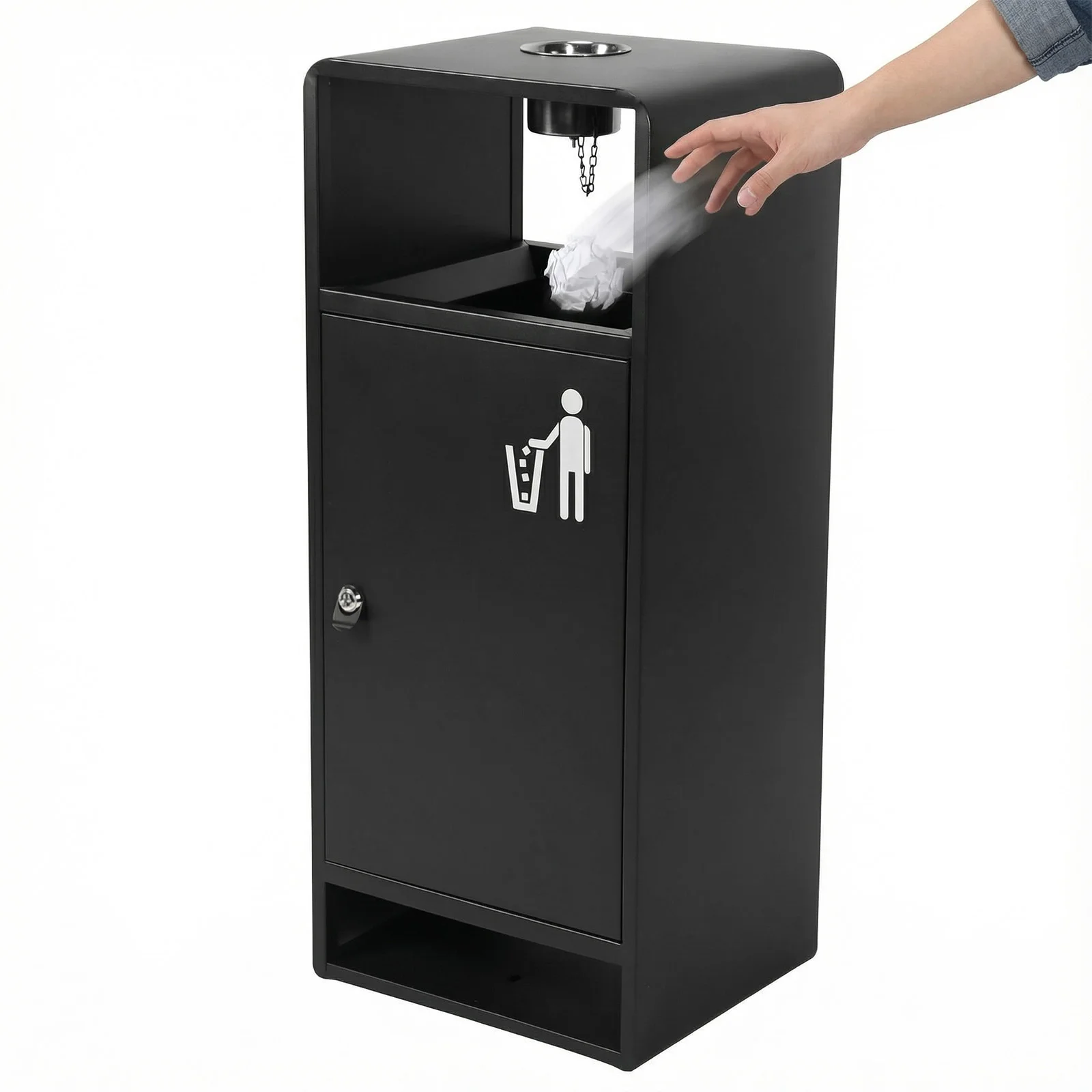 

40L/10 Gallon Stainless Steel Square Trash Can Lockable Commercial Metal Waste Bin for Parks Malls Parkings & High Traffic Areas