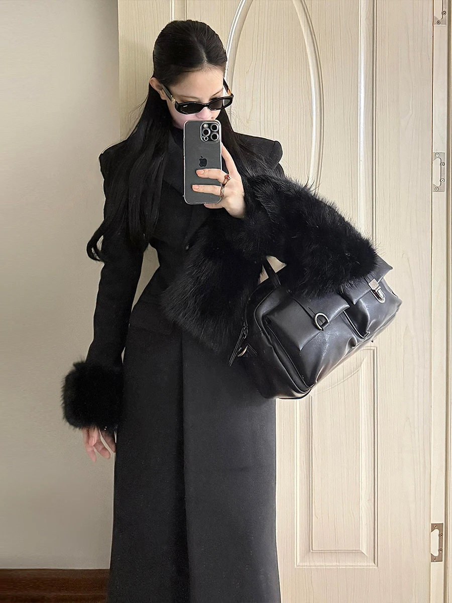 

Женское зимнее пальто Losa Rosa Thiened, длинное прямое корейское шерстяное пальто с чертами и двойной пуговицей в цвете Bla