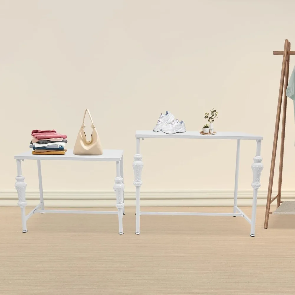 2 uds mesas anidadas Boutique estante de exhibición al por menor soporte para ropa zapatos bolsos bolsa sombrero juguete o flor Ect, Rac de ropa blanco