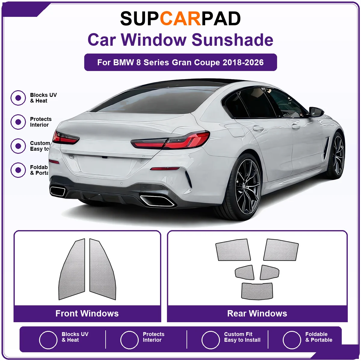 For BMW 8 Series Gran Coupe 2018-2026 Pre‑Cut Auto Window Sunshade Anti‑UV Car Sun Visor Protector