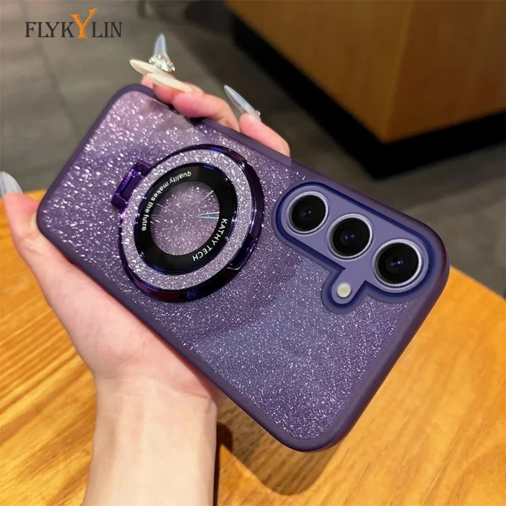 

Shockproof Glitter Electroplated Magnetic Phone Case For Samsung S25 S24 S23 S22 S21 Plus Note 20 Ultra S20FE Bracket cover