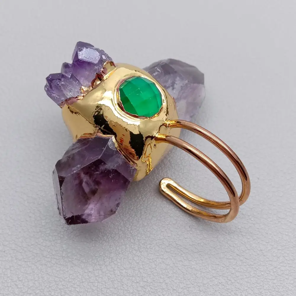 

YYGEM Natural Purple Amethyst Druzy Adjustable Rings