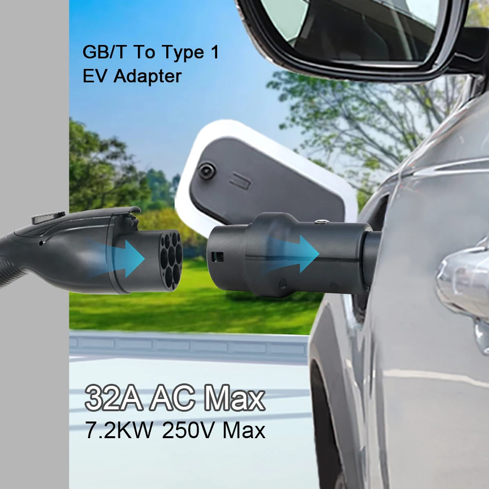 GOODCELL Adaptor pengisi daya, GBT To tipe 1 J1772 32A 7.2kw EV untuk semua mobil hibrida, kendaraan elektrik tipe 1