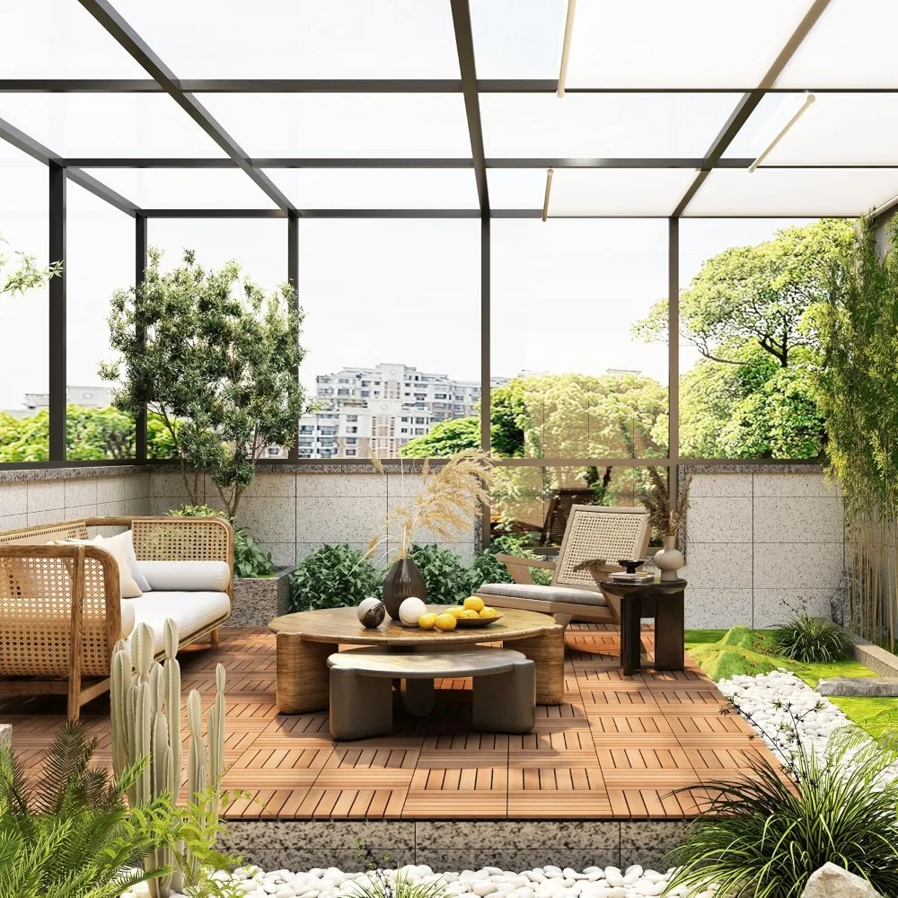 54 قطعة من بلاط سطح الفناء المتشابك من خشب السنط الصلب 12 × 12 أرضيات مقاومة للماء للاستخدام الداخلي في الهواء الطلق #3