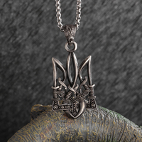 Retro Poseidon Trident Necklace Ukraine National Emblem Pendant Suitable for Men Punk Personalized Jewelry