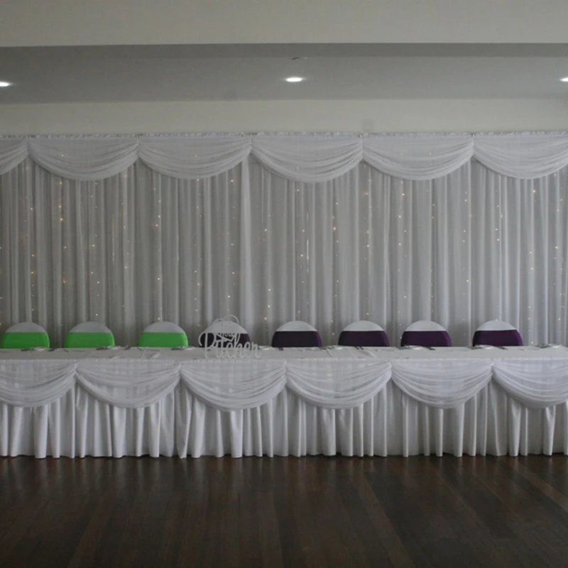 10FT Long Ice Silk Table Skirting with Valances Transparent Ice Silk Fabric Table Skirting Wedding Party Event Decoration