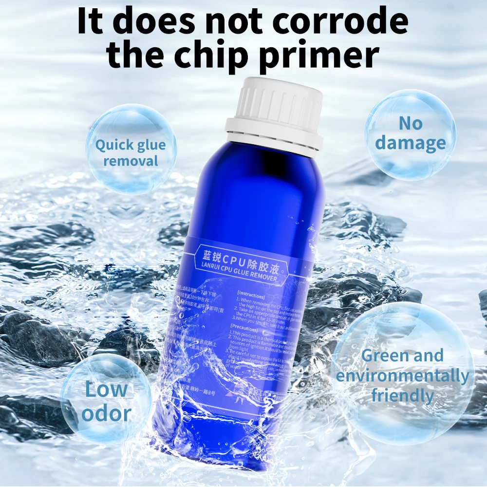 Lanrui Środek do Usuwania Kleju z Chipów CPU 250ml Ekologiczny do Bezpiecznego Usuwania Czarnego Kleju z Chipów CPU w Telefonach Komórkowych Narzędzie do Naprawy