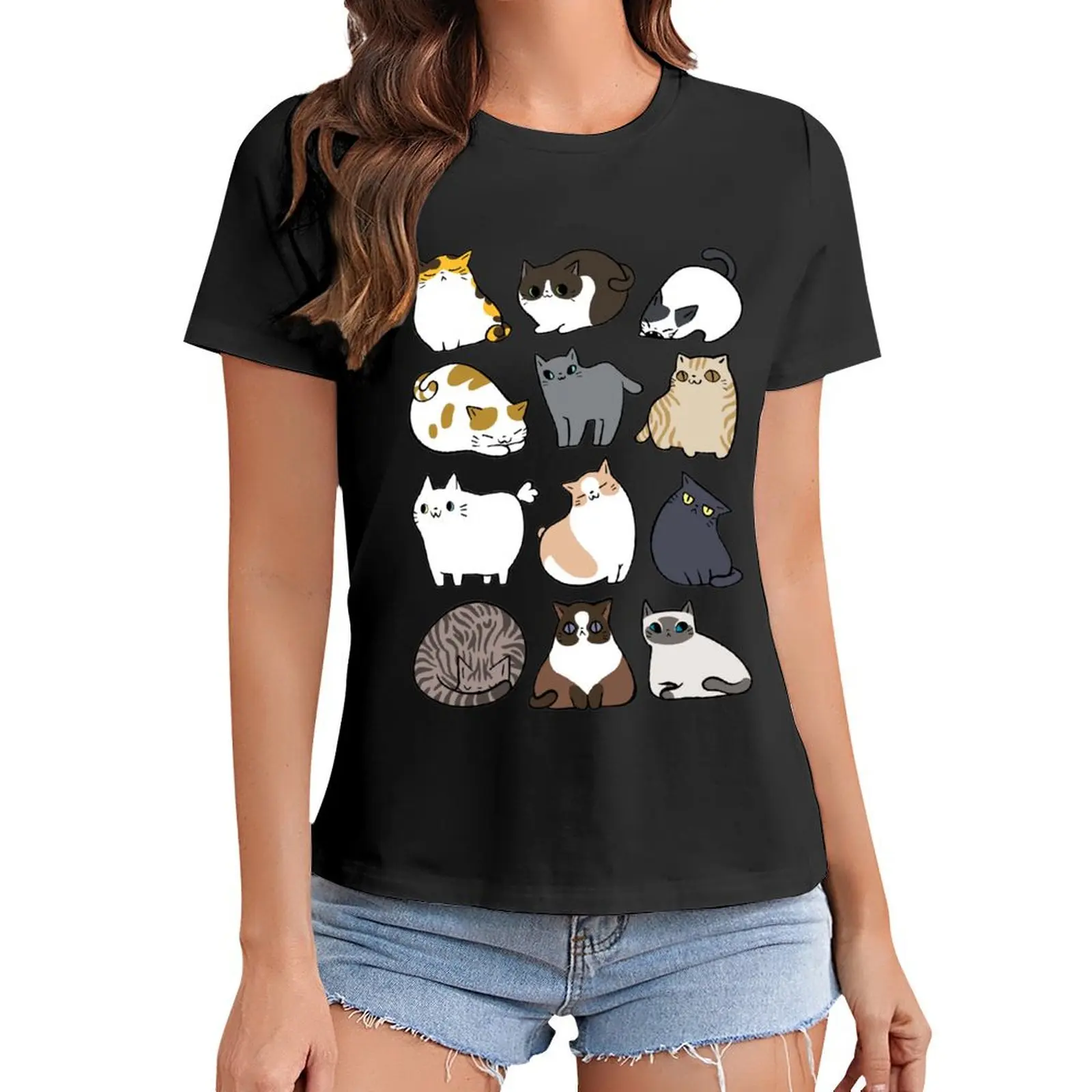 

Cats Cats Cats T-Shirt sweat animal print shirt for girls Blouse T-shirts for Women