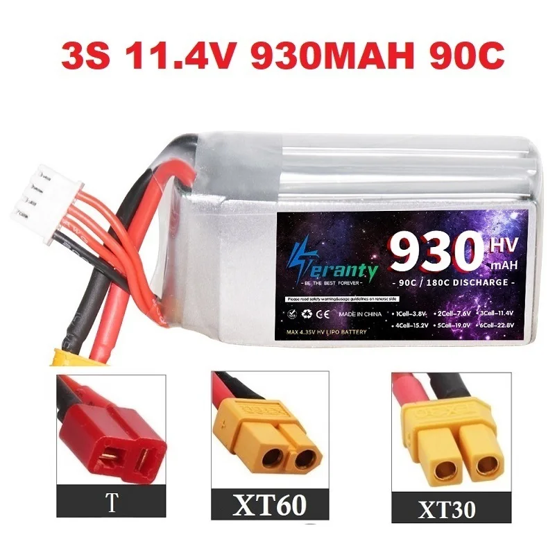 TERANTY 11.4V 930mAh 3S 90C LiPo Battery HV For RC Helicopter Aircraft Quadcopter Car Airplane XT30/T/XT60 3S 11.4v LIHV Battery