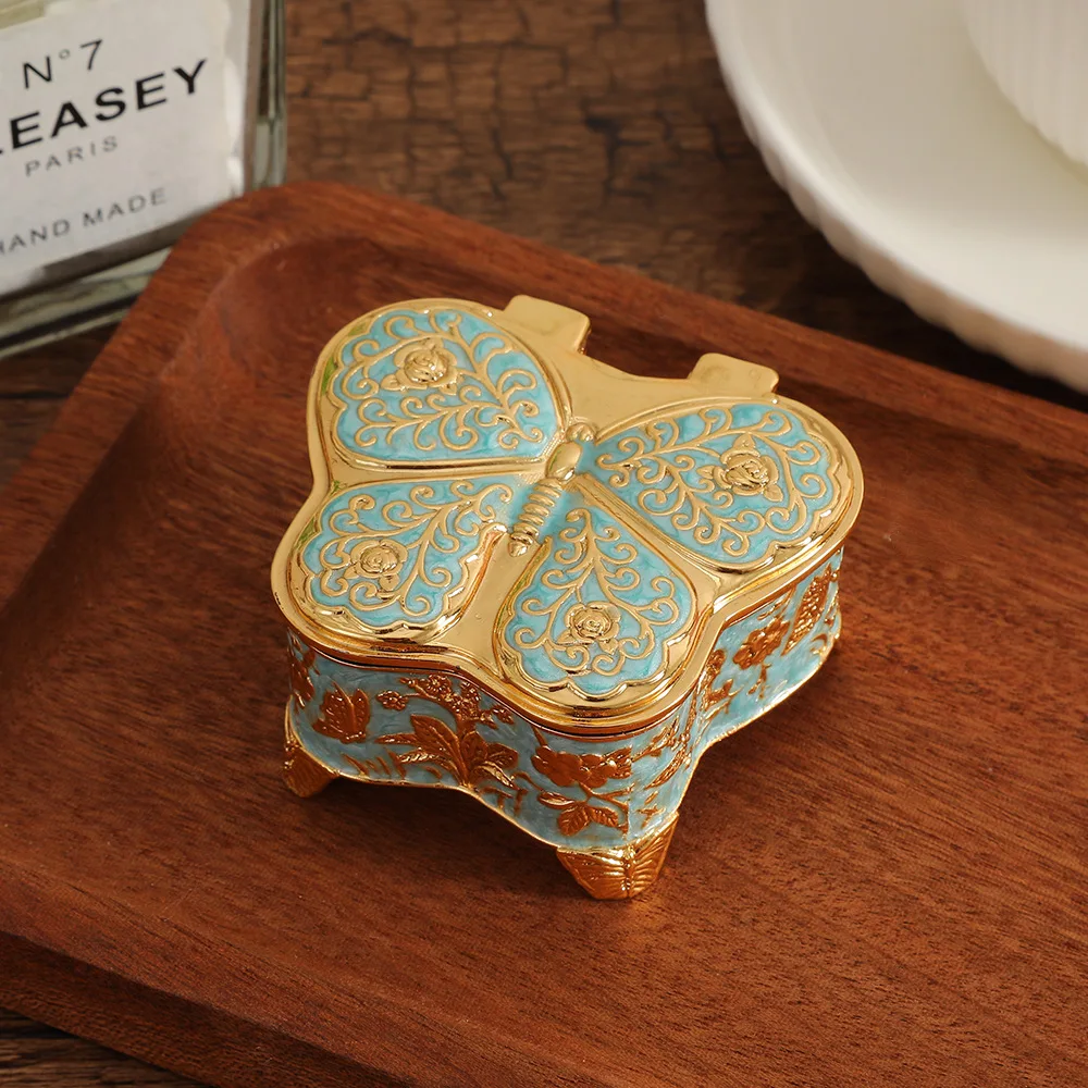 Vintage Metal Butterfly Shape Jewelry Box Rings Necklaces Earrings Trinket Gift Box Organizer Keepsakes Case for Girls Women