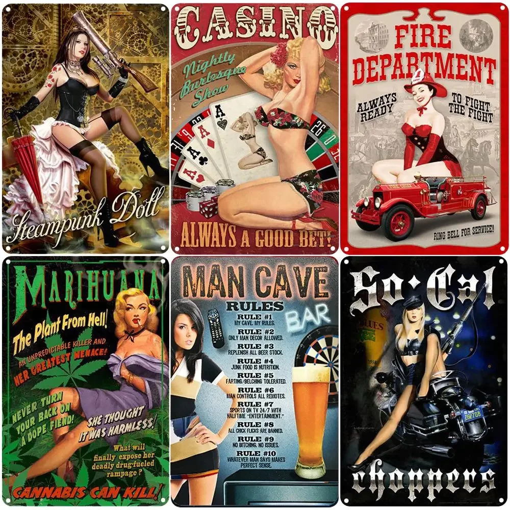 Man Cave Rules Vintage Metal Tin Signs, Bar, Pub, Cafe, Home Decor, Pin Up Girls, Wall Art Posters, Carnival of Venice Plaque