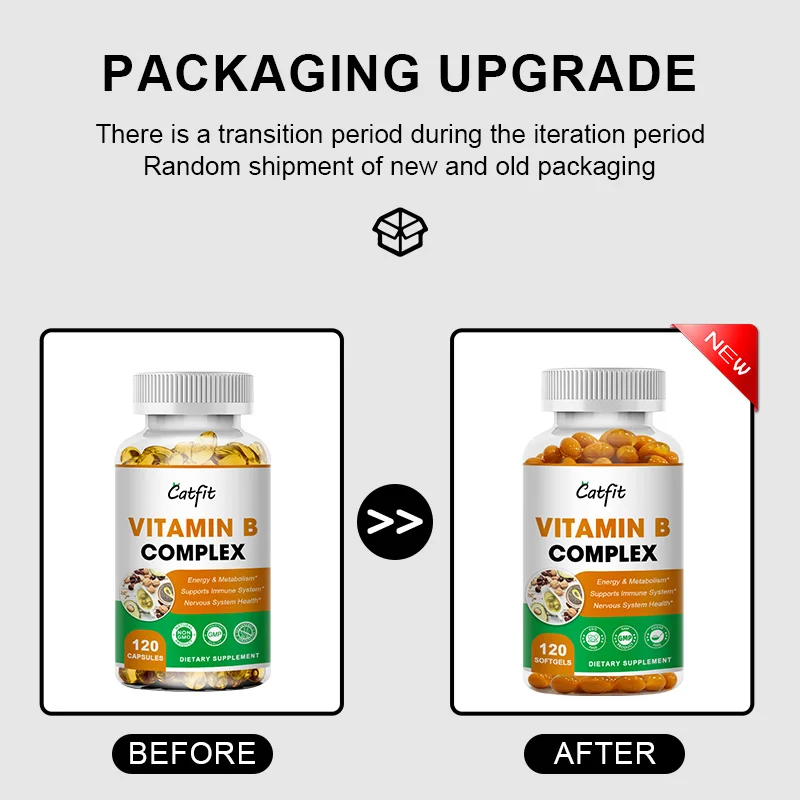 Catfit Compound Vitamin B Capsules VB B1 B2 B3 B5 B6 B7 B9 B12 Resveratrol Relieve Stress&Immune System Support Beauty Health