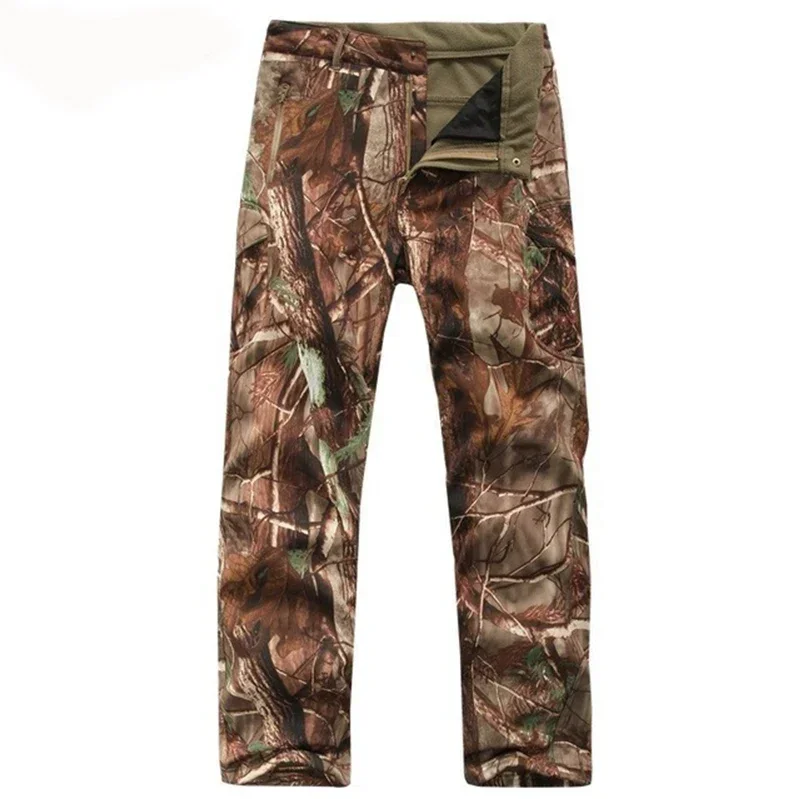 Shark Skin Softshell Pants Men's Tactical Camouflage Windproof Waterproof Thermal Camo Hunt Hiking Fleece Pants