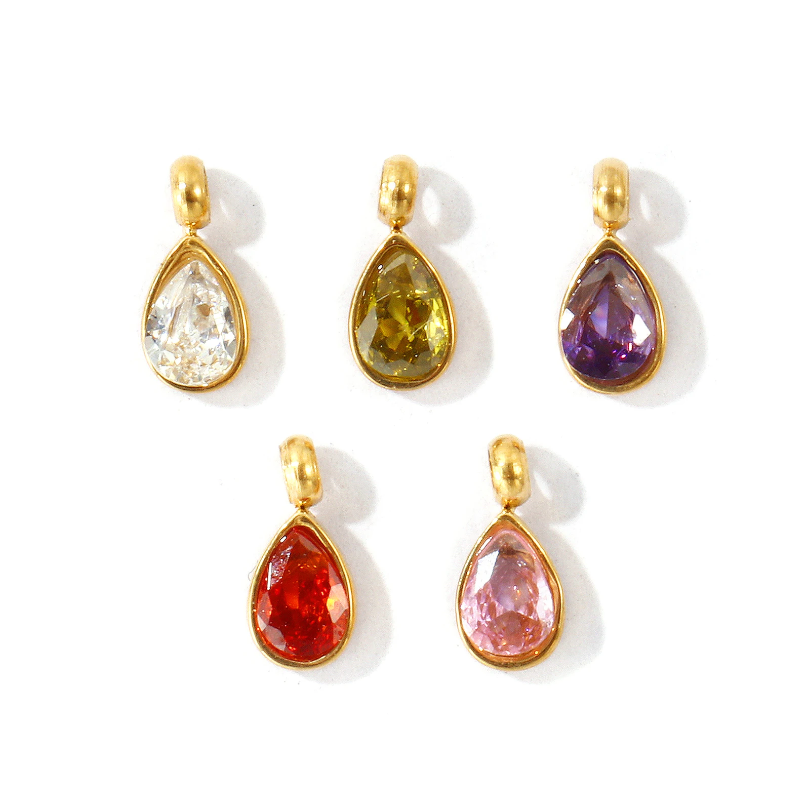 2Pcs 304 Stainless Steel Mini Teardrop Charms 18K Real Gold Plated Cubic Zirconia Drop Pendant DIY Jewelry Making Findings 8x4mm