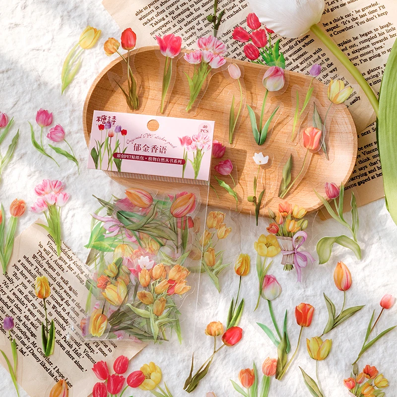 40 Pcs/bag Plant Nature Flower Decorative PVC Sticker Scrapbooking Diy Label Diary Stationery Album Journal Daisy Mushroom Stick