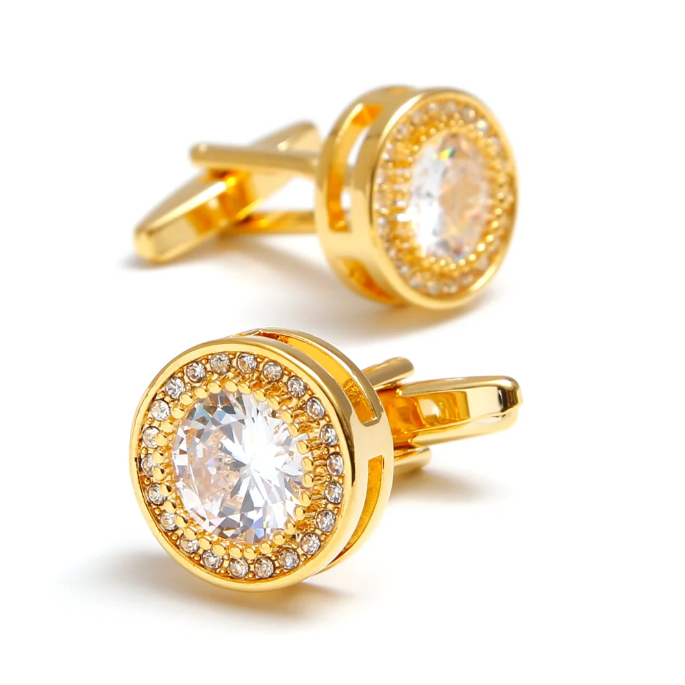Golden Round Large Diamond Surround Diamond Cufflinks Double Layered Diamond Inlaid Business Shirt Formal Accessories