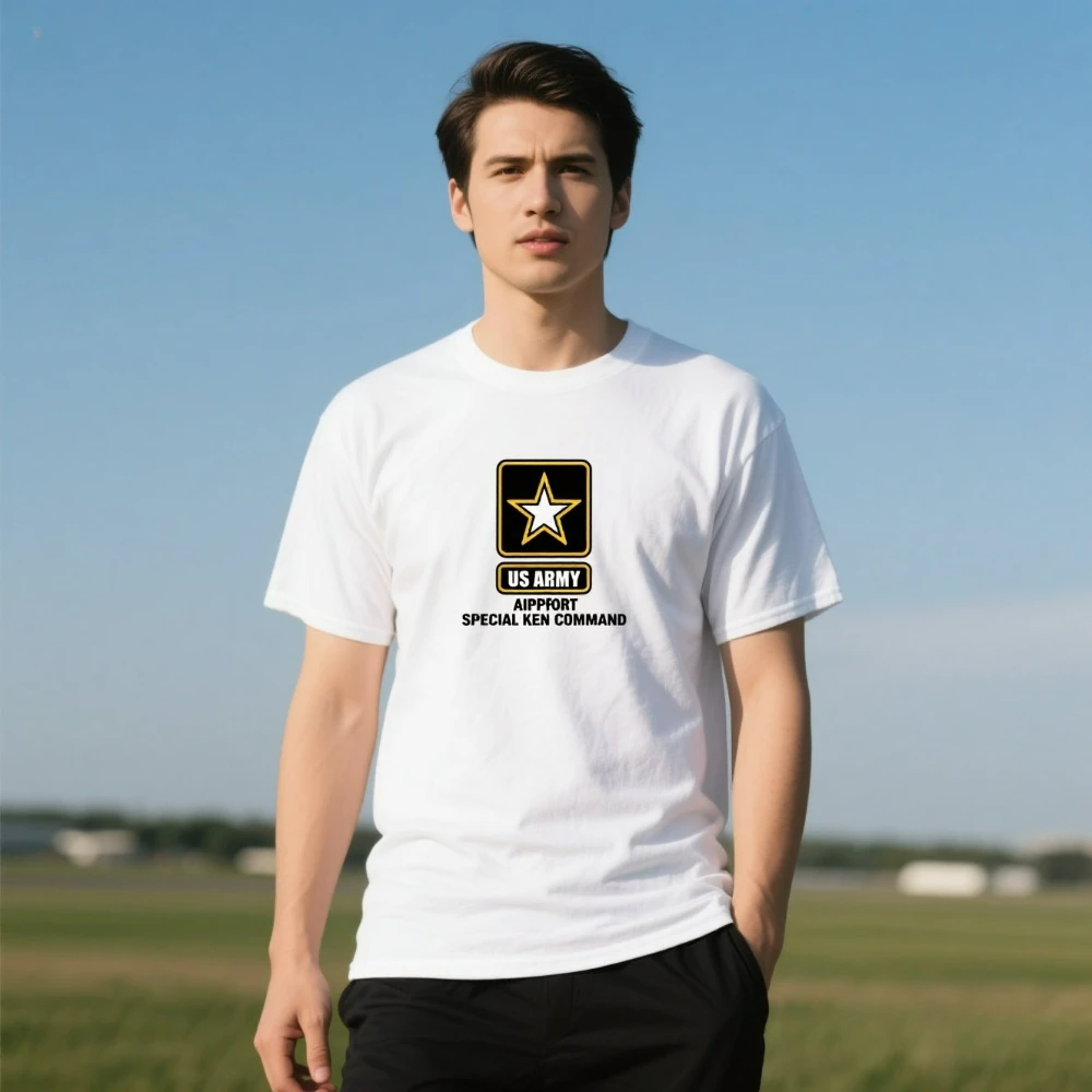 Us army airport special ken command t-shirt 100% cotton summer O-Cou short sleeve casual men's t-shirt S-3XL size