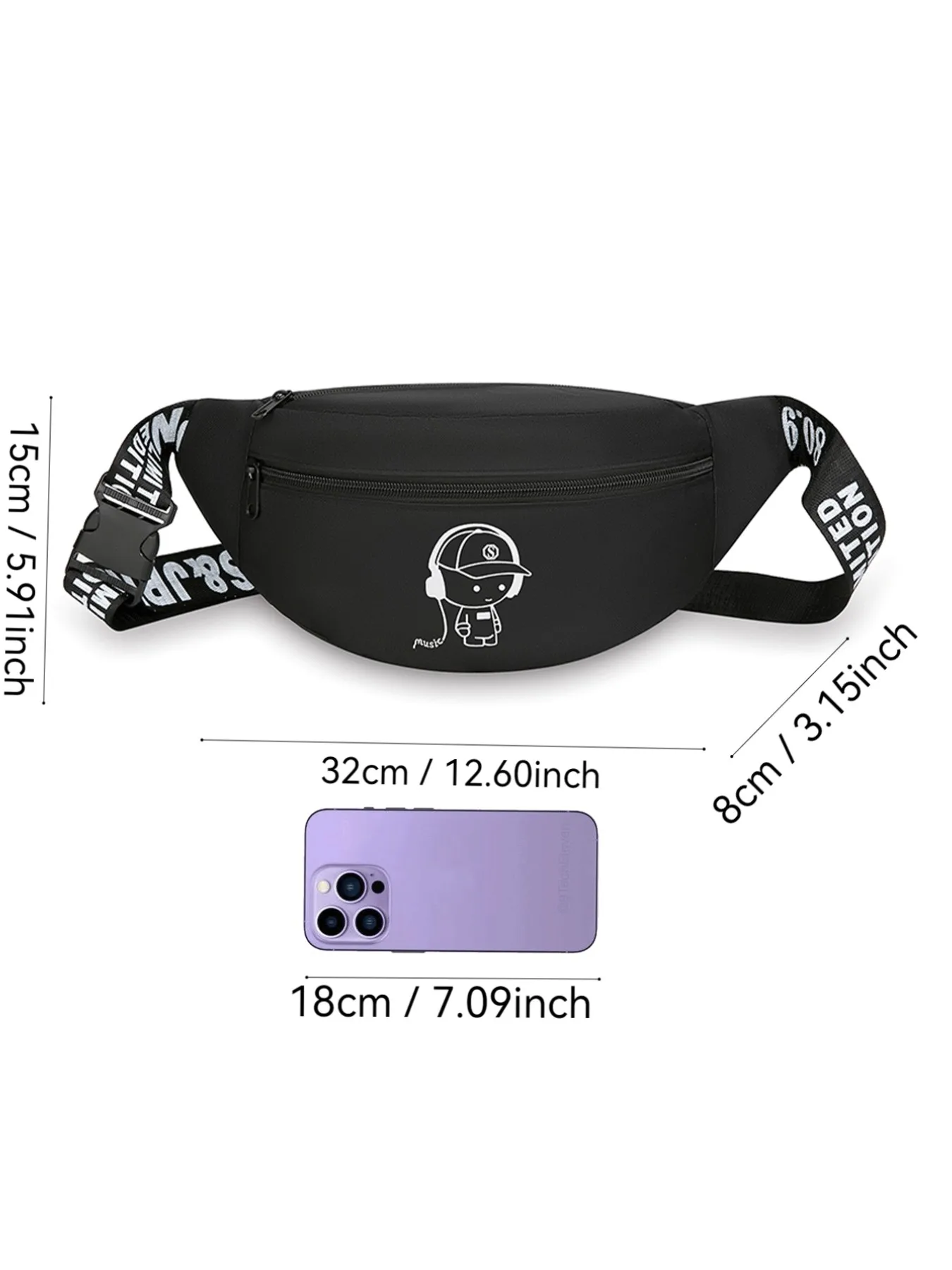 Men Fashion Sports Waist Bag, Large Capacity Multi-Pocket Fanny Pack with Letter Printed Strap, Multifunctional Outdoor Chest Ba